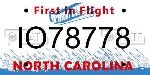 IO78778 North Carolina License Plate