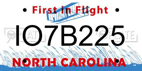 IO7B225 North Carolina License Plate