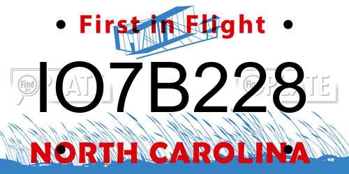 IO7B228 North Carolina License Plate