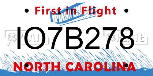 IO7B278 North Carolina License Plate