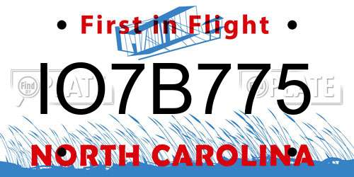 IO7B775 North Carolina License Plate