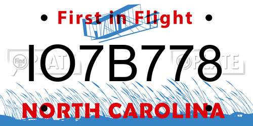 IO7B778 North Carolina License Plate