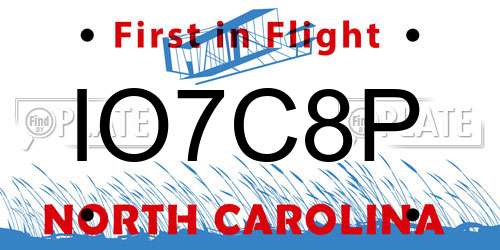 IO7C8P North Carolina License Plate
