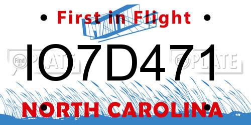 IO7D471 North Carolina License Plate
