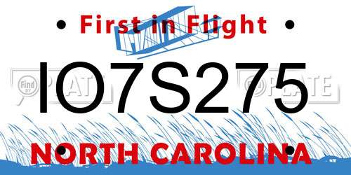 IO7S275 North Carolina License Plate