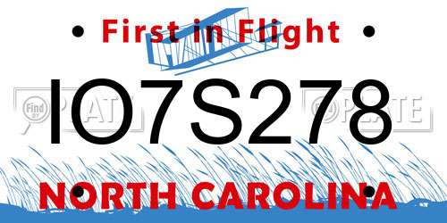 IO7S278 North Carolina License Plate