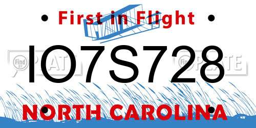 IO7S728 North Carolina License Plate