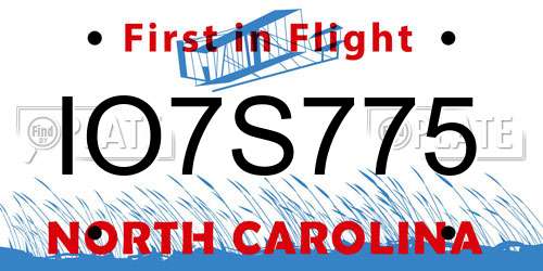 IO7S775 North Carolina License Plate