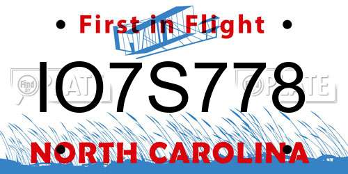 IO7S778 North Carolina License Plate