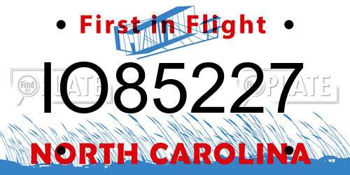 IO85227 North Carolina License Plate