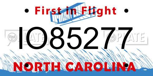 IO85277 North Carolina License Plate
