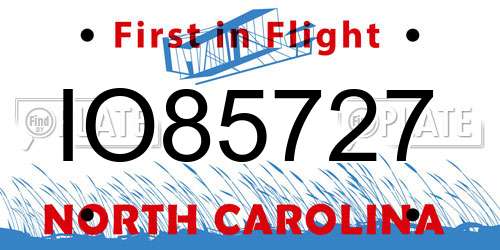 IO85727 North Carolina License Plate