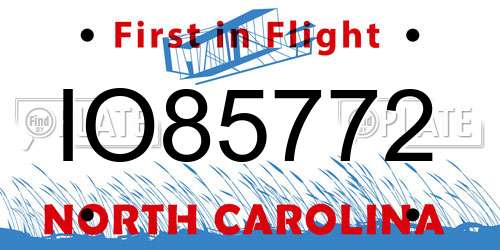 IO85772 North Carolina License Plate