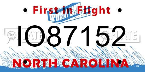 IO87152 North Carolina License Plate
