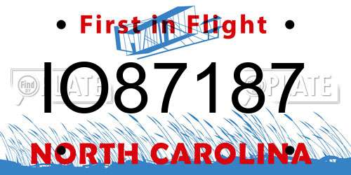 IO87187 North Carolina License Plate