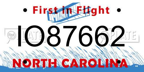 IO87662 North Carolina License Plate