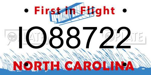 IO88722 North Carolina License Plate