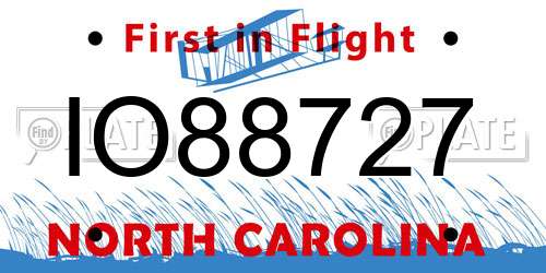 IO88727 North Carolina License Plate