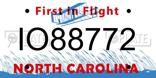 IO88772 North Carolina License Plate