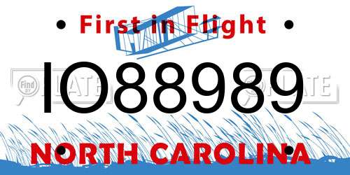 IO88989 North Carolina License Plate