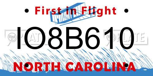 IO8B610 North Carolina License Plate