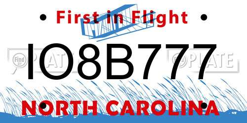 IO8B777 North Carolina License Plate
