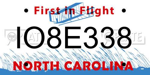 IO8E338 North Carolina License Plate