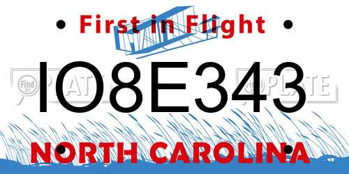 IO8E343 North Carolina License Plate