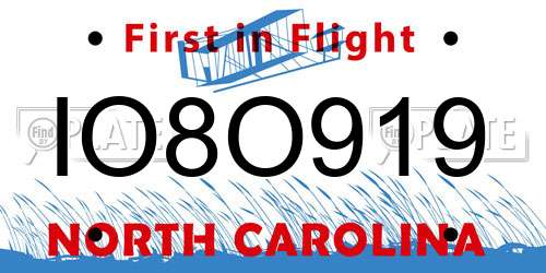 IO8O919 North Carolina License Plate