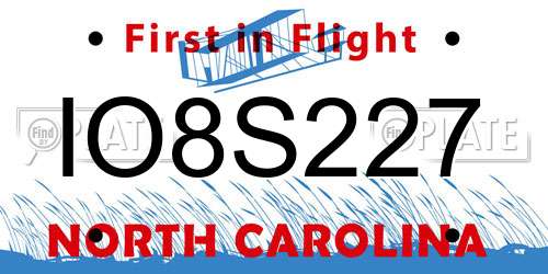 IO8S227 North Carolina License Plate