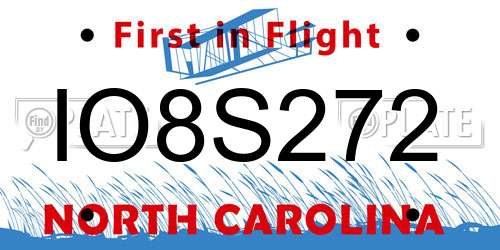 IO8S272 North Carolina License Plate