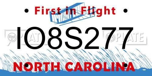 IO8S277 North Carolina License Plate