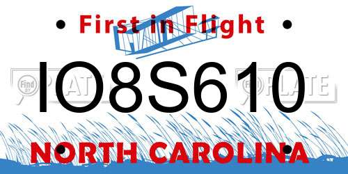 IO8S610 North Carolina License Plate