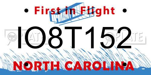 IO8T152 North Carolina License Plate