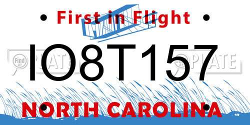 IO8T157 North Carolina License Plate