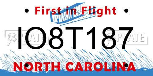 IO8T187 North Carolina License Plate