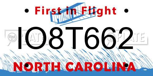 IO8T662 North Carolina License Plate