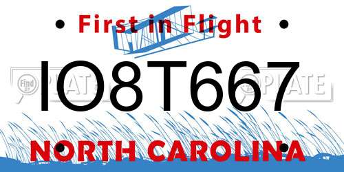 IO8T667 North Carolina License Plate