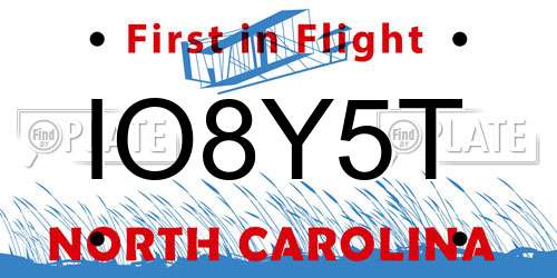 IO8Y5T North Carolina License Plate