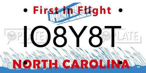 IO8Y8T North Carolina License Plate