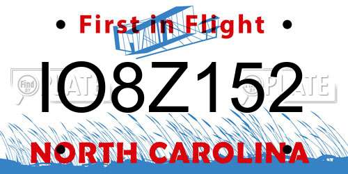 IO8Z152 North Carolina License Plate