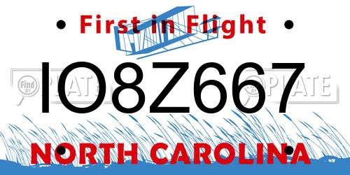 IO8Z667 North Carolina License Plate