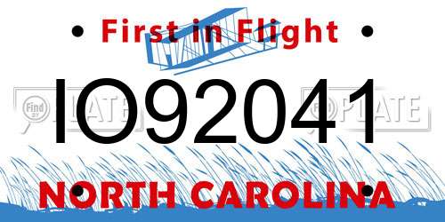 IO92041 North Carolina License Plate