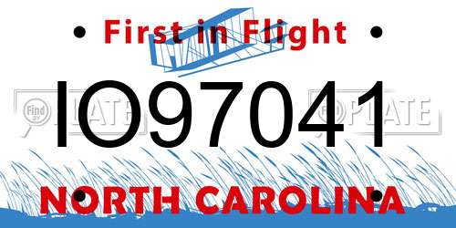IO97041 North Carolina License Plate