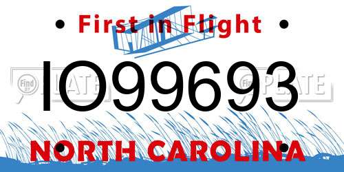 IO99693 North Carolina License Plate
