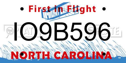 IO9B596 North Carolina License Plate