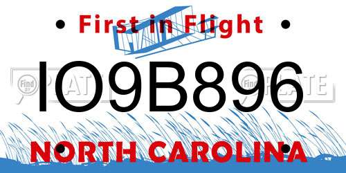 IO9B896 North Carolina License Plate