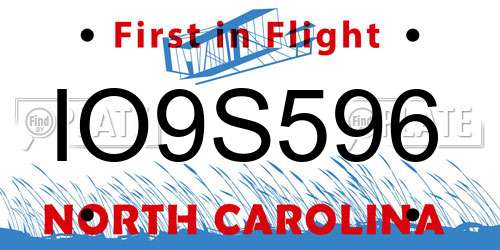 IO9S596 North Carolina License Plate