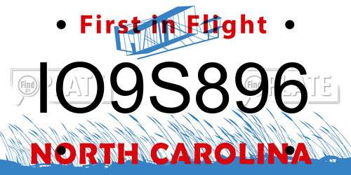 IO9S896 North Carolina License Plate