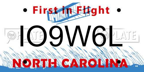 IO9W6L North Carolina License Plate